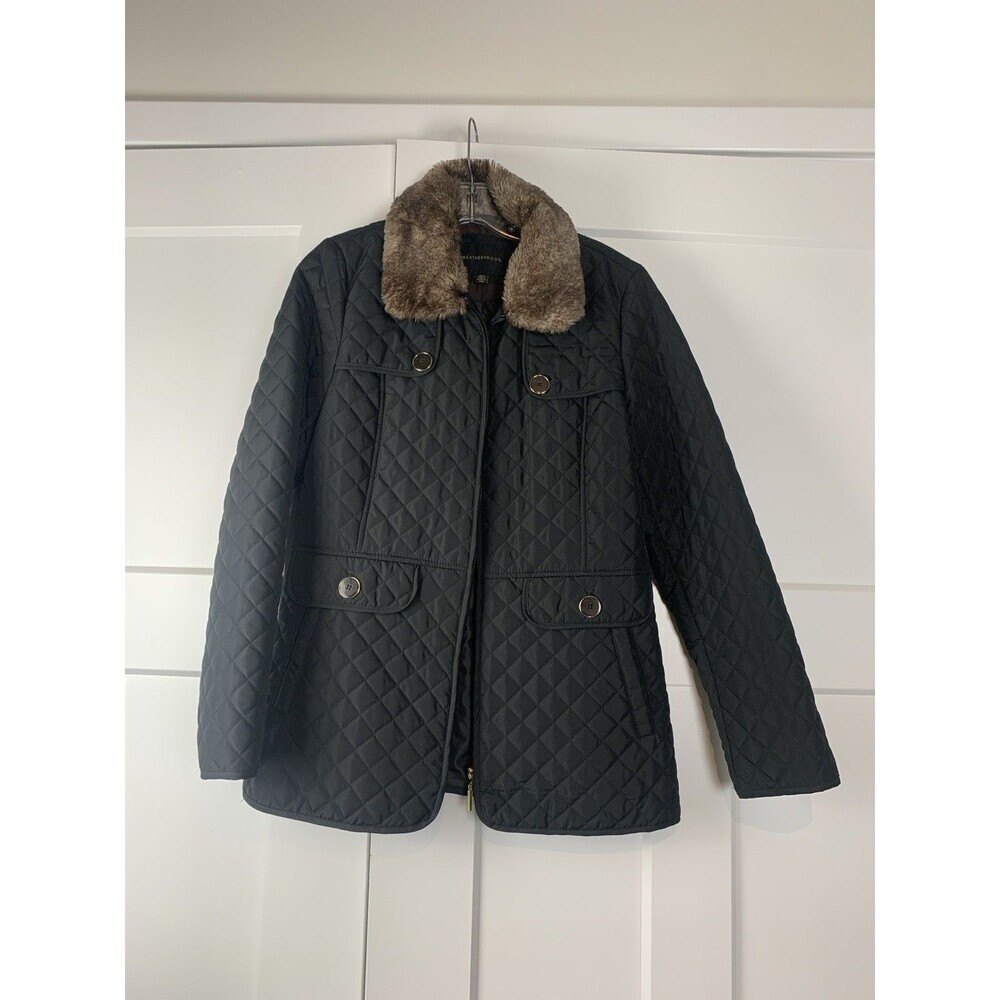 Weatherproof Women’s Brown Quilted Jacket‎ Coat  Faux Fur Collar Size Medium